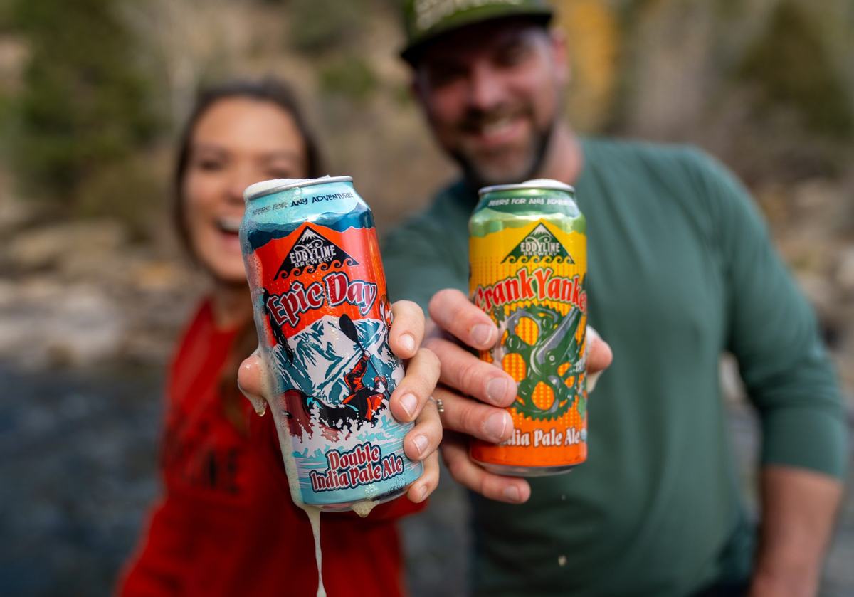 Friends with Eddyline beer by the Arkansas River